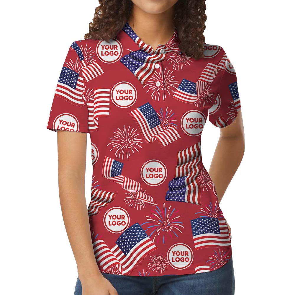 Happy Independence Day Red Polo Shirt With Custom Logo