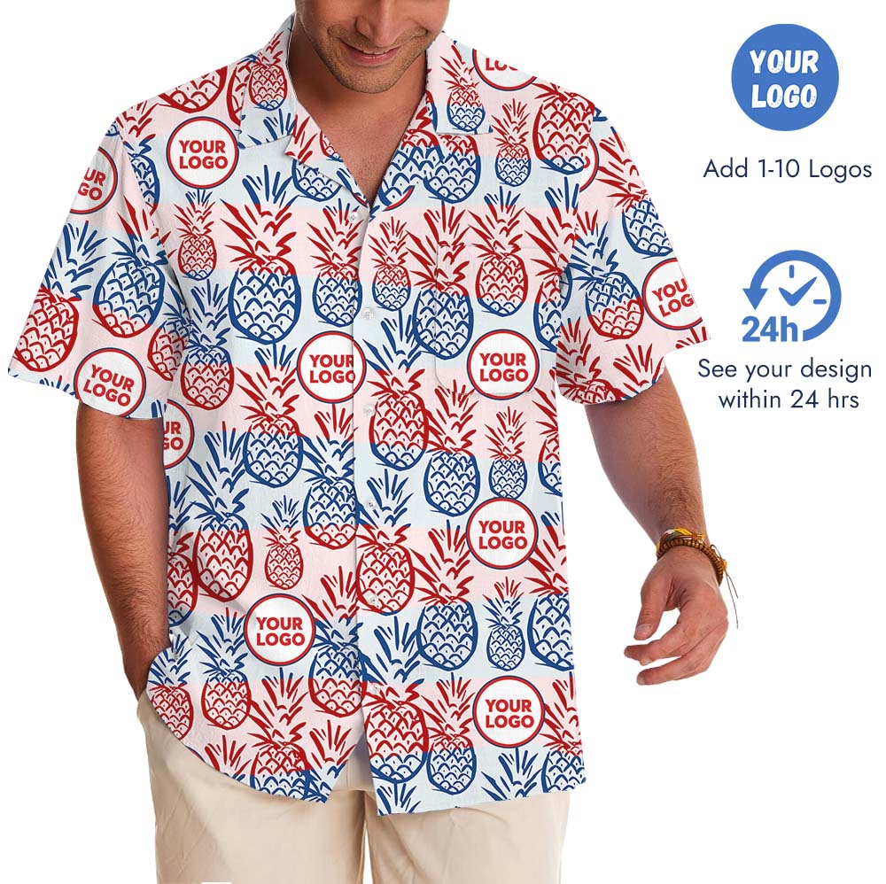 White Red And Blue Pineapple Custom Hawaiian Shirt With Logo