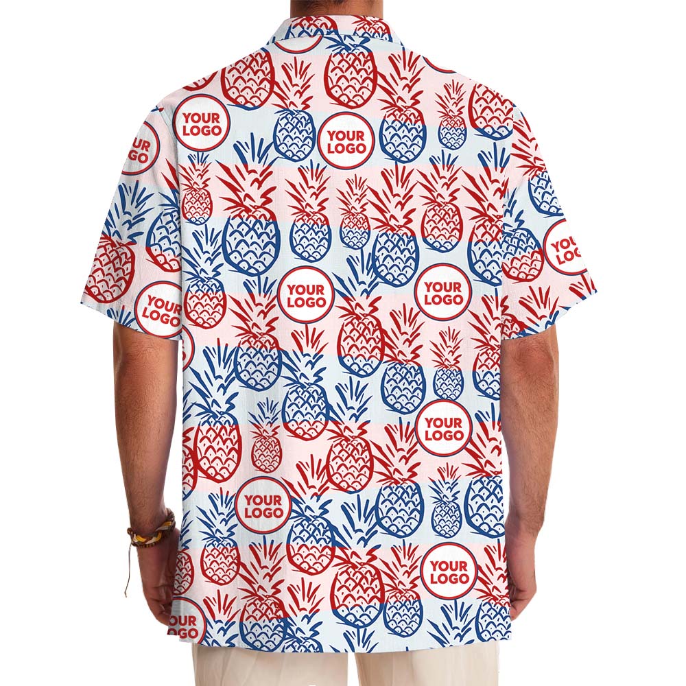 White Red And Blue Pineapple Custom Hawaiian Shirt With Logo