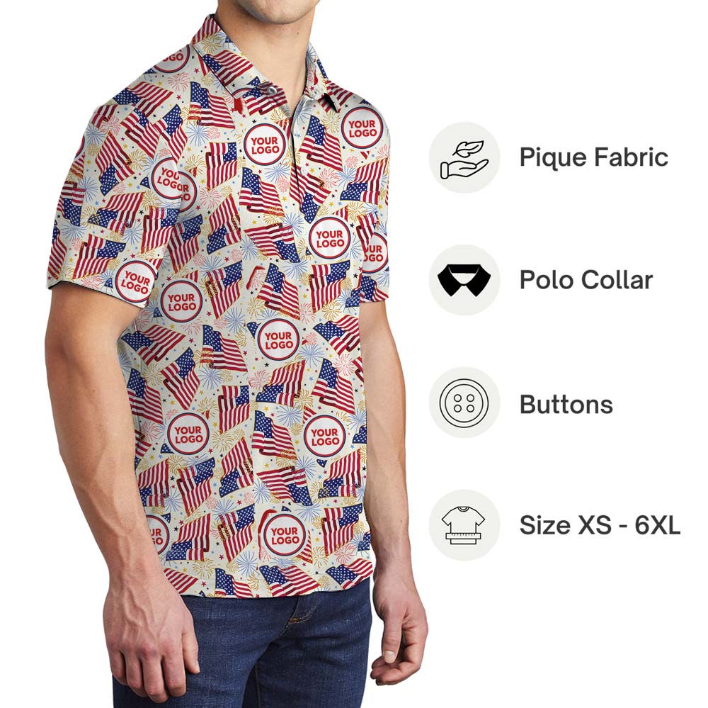 American Pride Firework Polo Shirt With Custom Logo