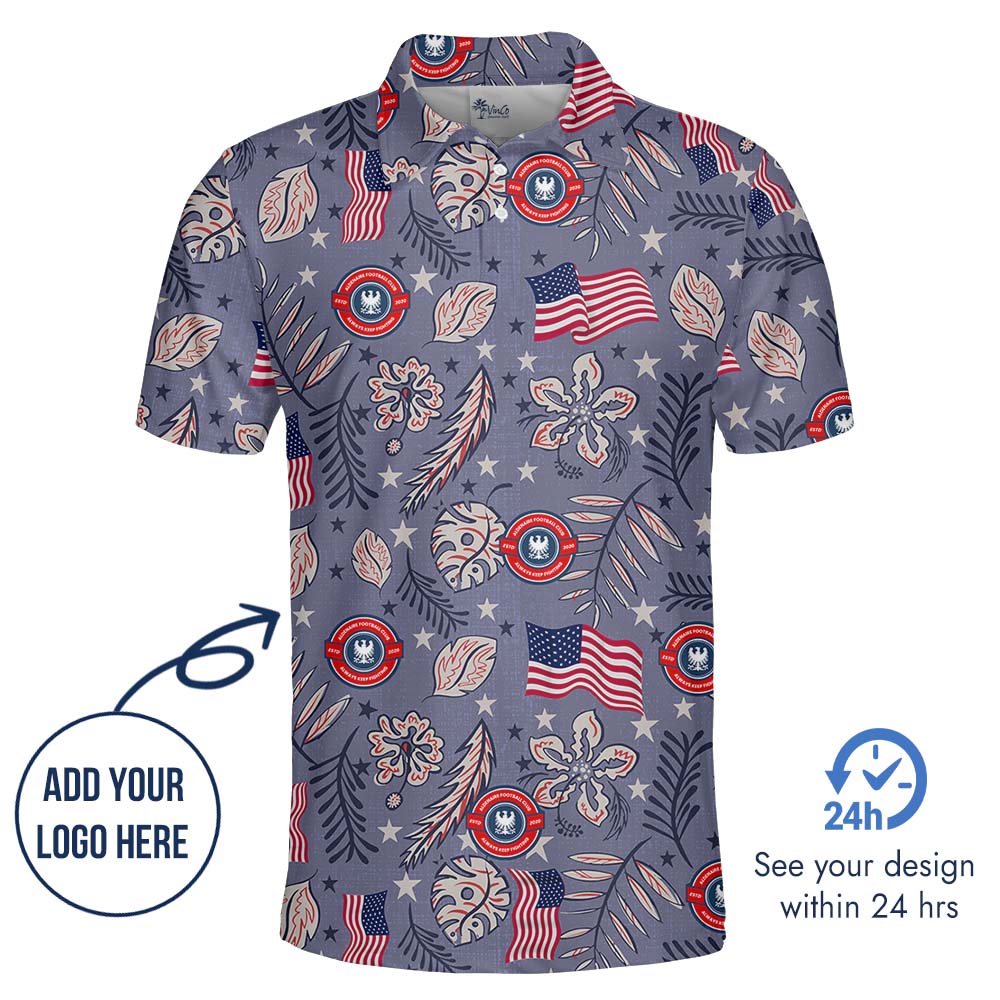 American Flag Tropical Polo Shirt With Your Own Logo