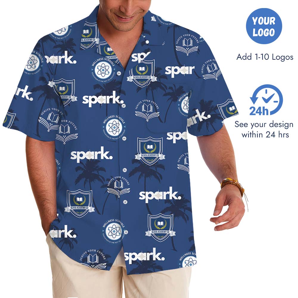 Palm Tree Navy Aloha Shirt With Custom Logo