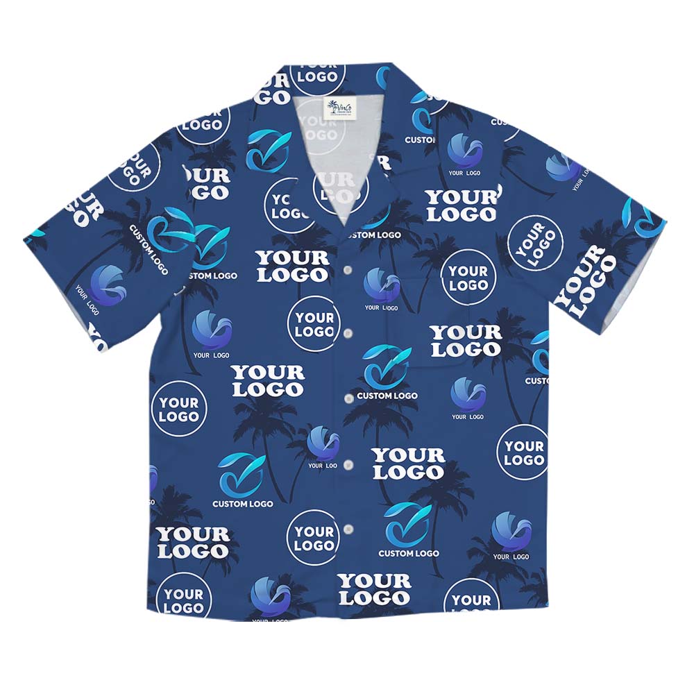 Palm Tree Navy Aloha Shirt With Custom Logo