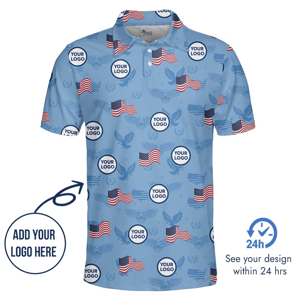 Independent Day Blue Polo Shirt With Custom Logo