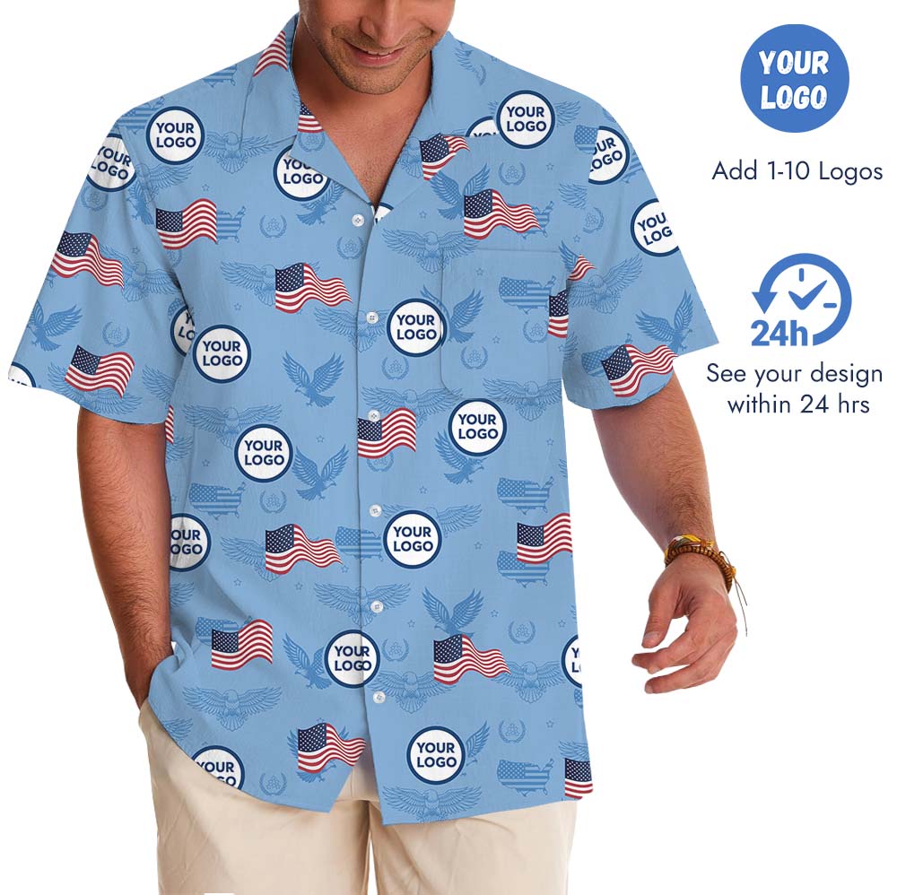 American Pride Blue Hawaiian Shirt With Custom Face