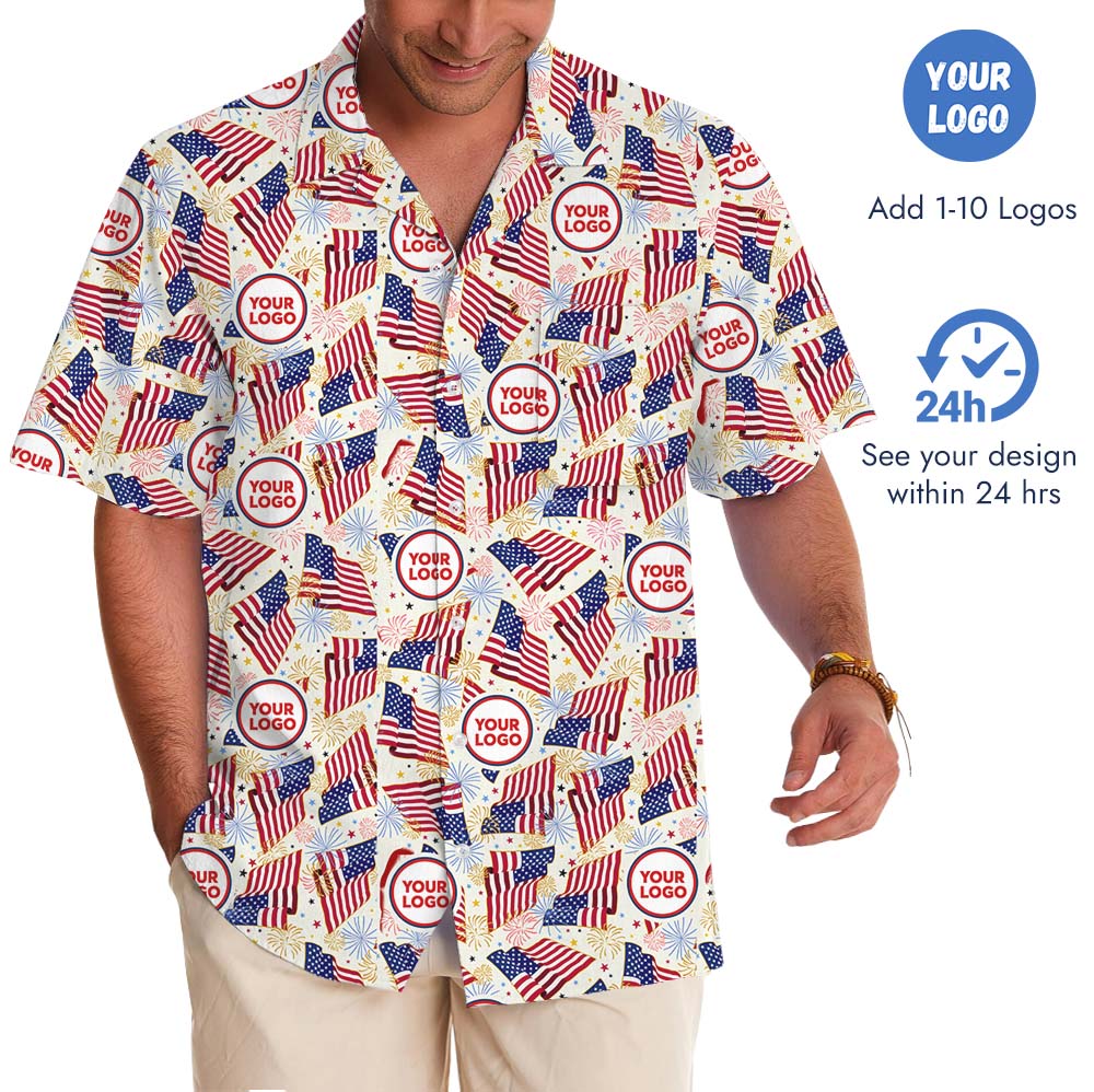 American Flag Firework Hawaiian Shirt With Custom Face