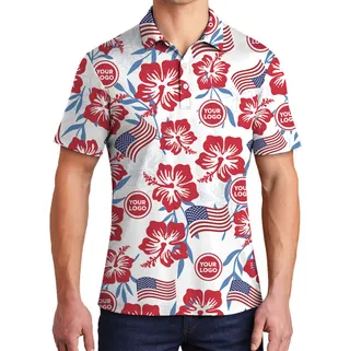 Patriotic American Flag Floral Polo Shirt With Logo