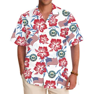 White Red And Blue Patriotic Hawaiian Shirt With Logo