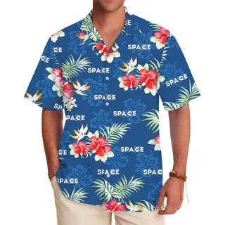 White Red And Blue Floral Hawaiian Shirt With Logo