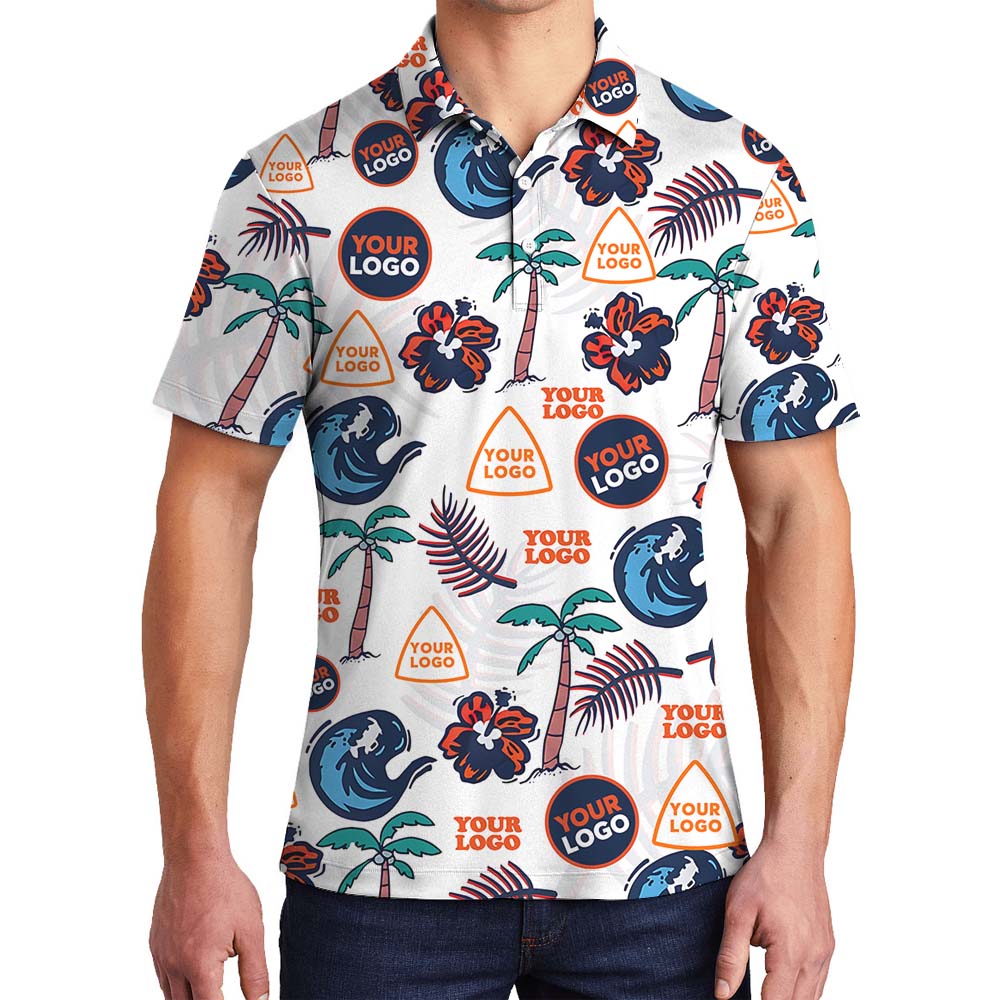 Palm Tree White Polo Shirt With 1-10 Logos - variant image 1