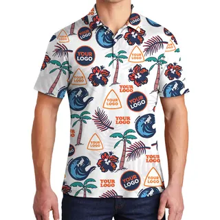 Palm Tree White Polo Shirt With 1-10 Logos