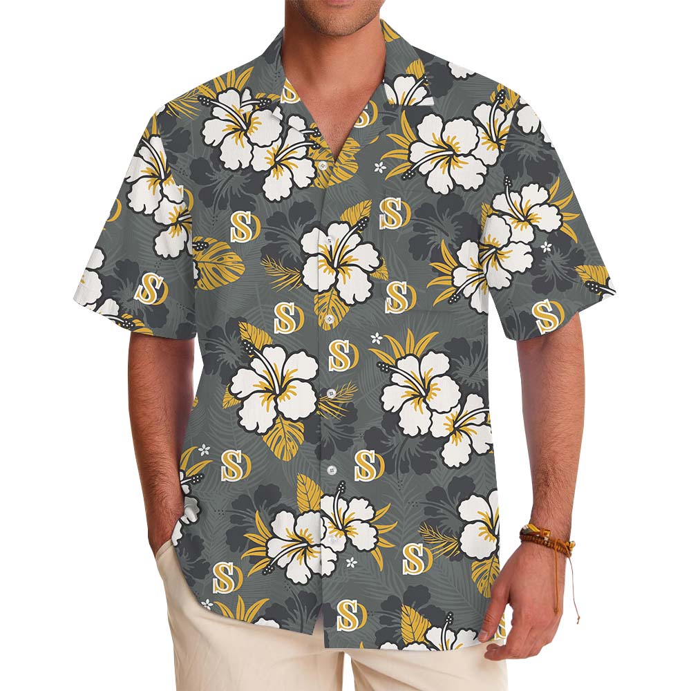 Yellow Hibiscus Hawaiian Shirt With Personalized Logo - variant image 1