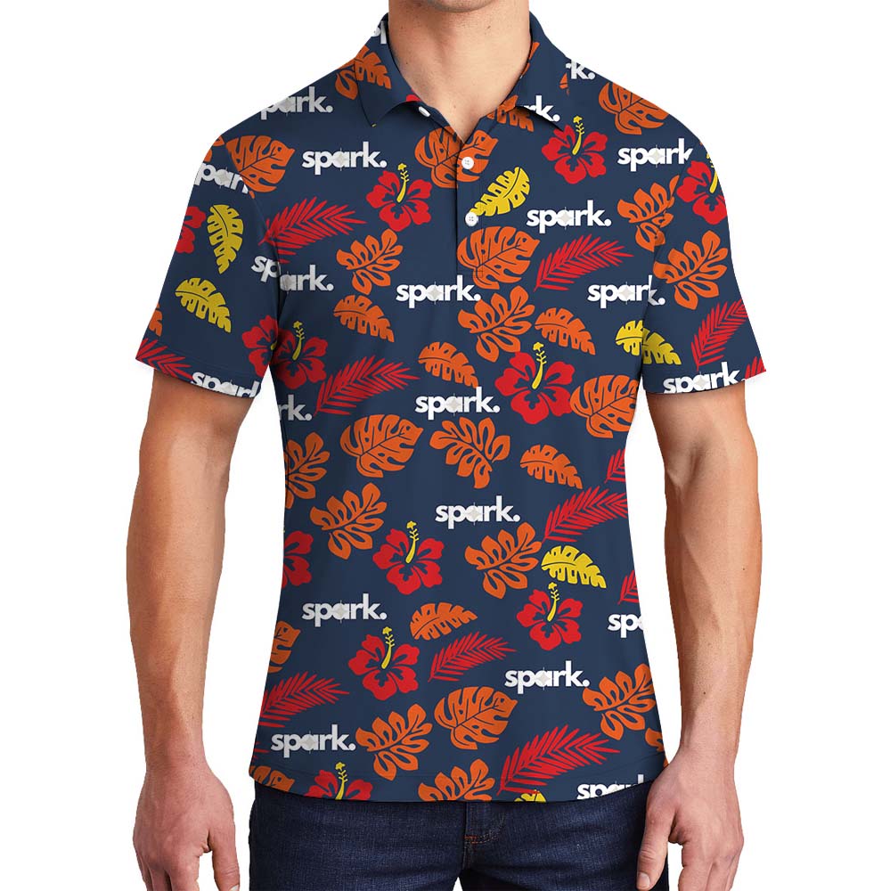 Orange Hibiscus Polo Tee With Custom Logo - variant image 1