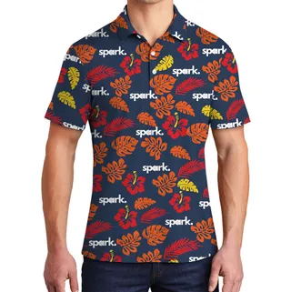 Orange Hibiscus Polo Tee With Custom Logo