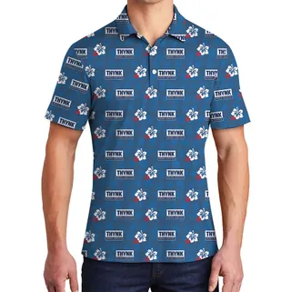 Blue Hibiscus Aloha Collared Polo Shirt With Logo