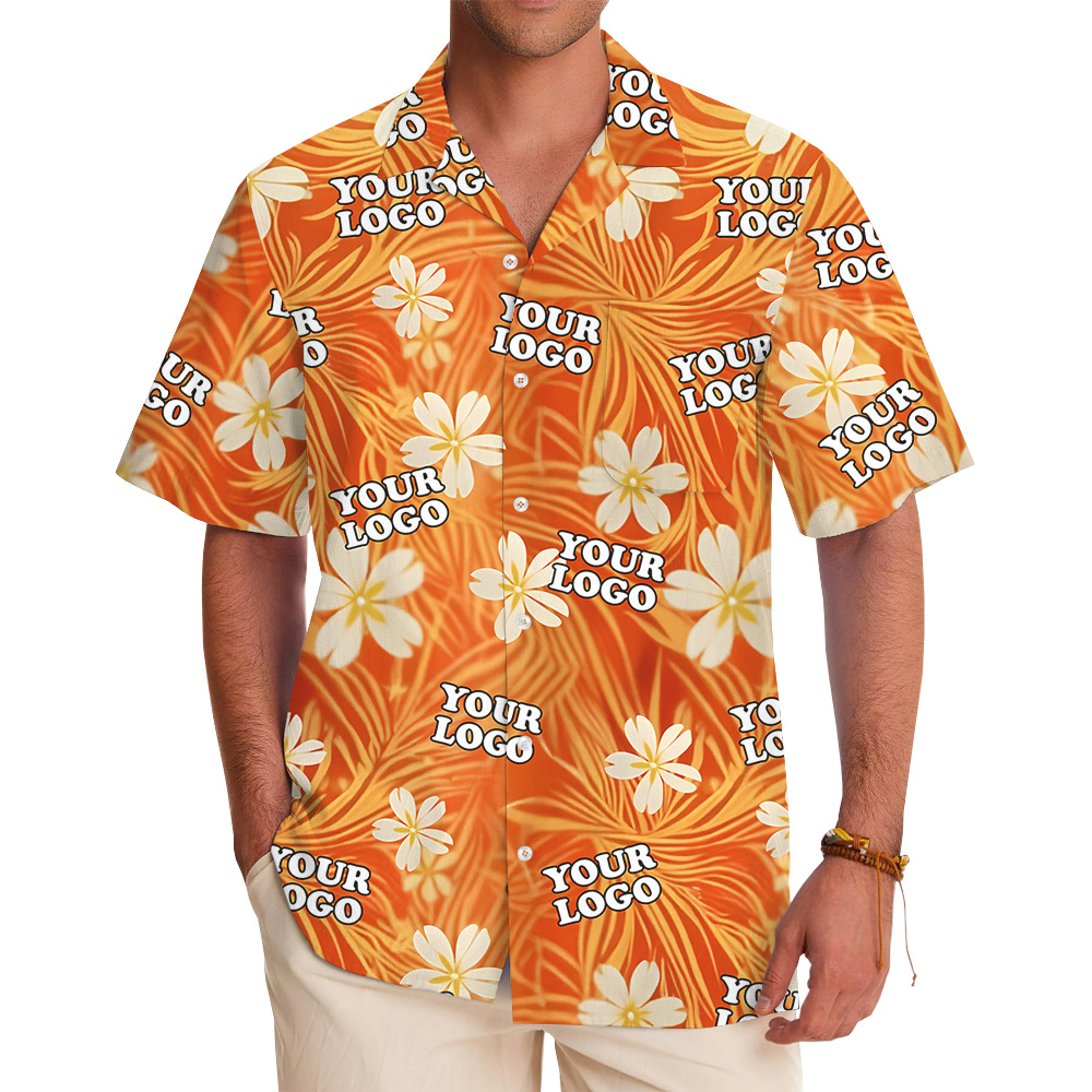 Floral Orange Hawaiian Shirt With Custom Logo - variant image 1