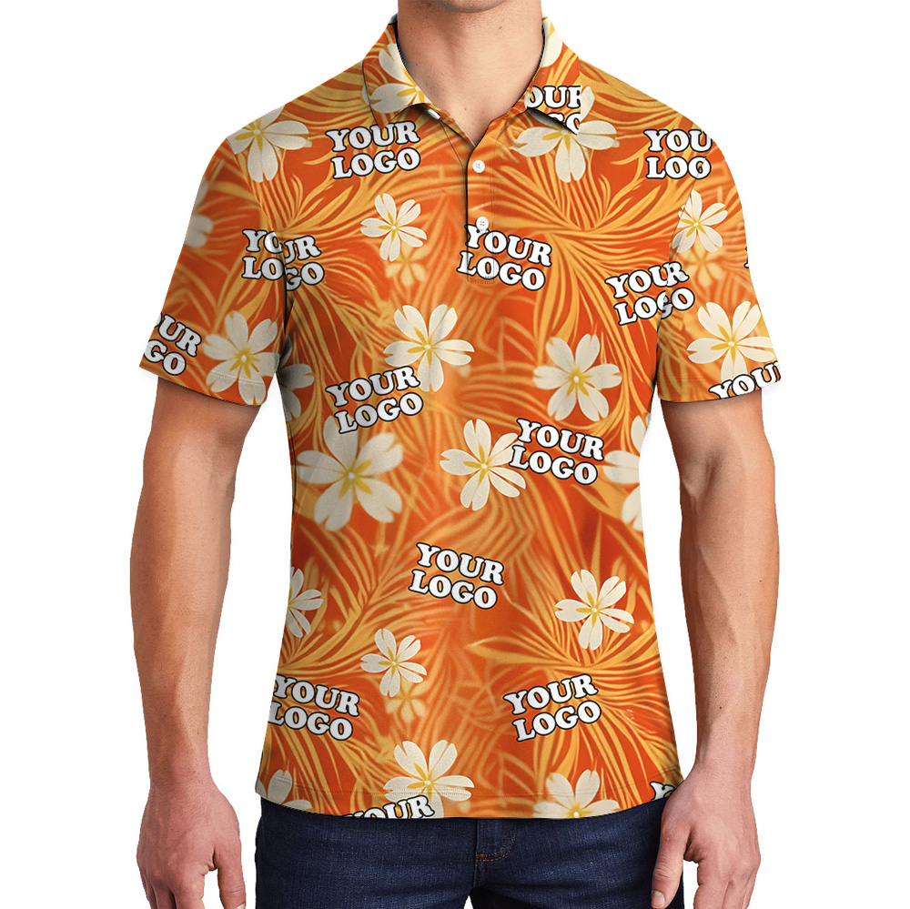 Custom Logo Floral Orange Polo Shirt - variant image 1