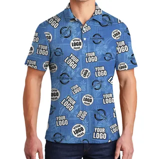 Custom Multiple Logos Blue Vintage Hawaiian Polo Shirt