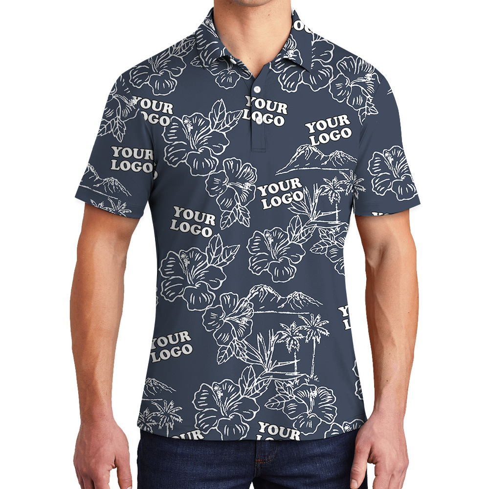 Bulk Custom Logo Navy Hibiscus Polo Shirt - variant image 1