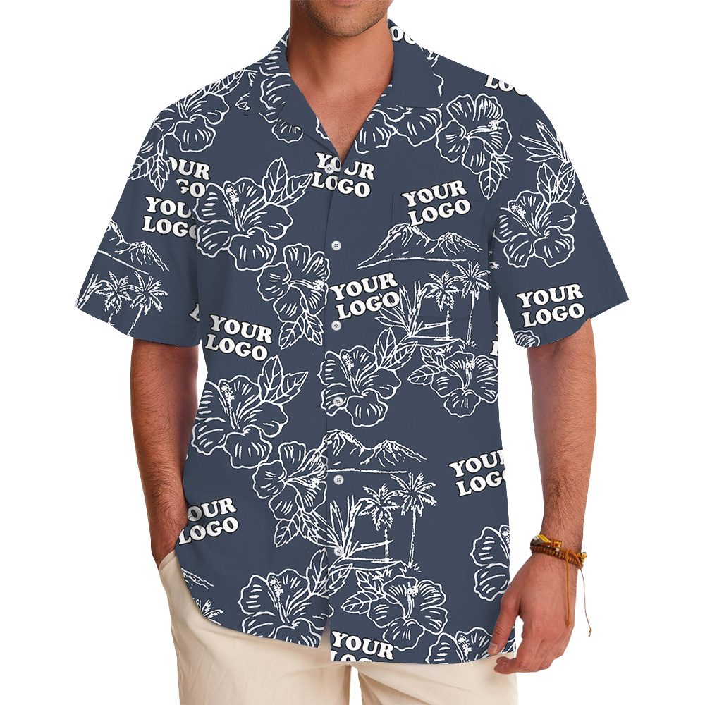 Vintage Hibiscus Navy Hawaiian Shirt With Custom Logo - variant image 1