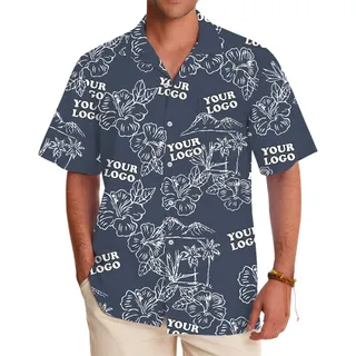 Vintage Hibiscus Navy Hawaiian Shirt With Custom Logo