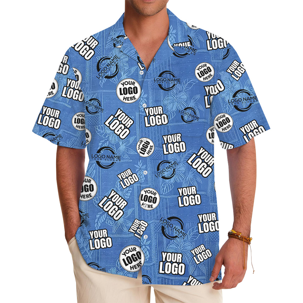 Custom Multiple Logos Vintage Blue Hawaiian Shirt - variant image 1