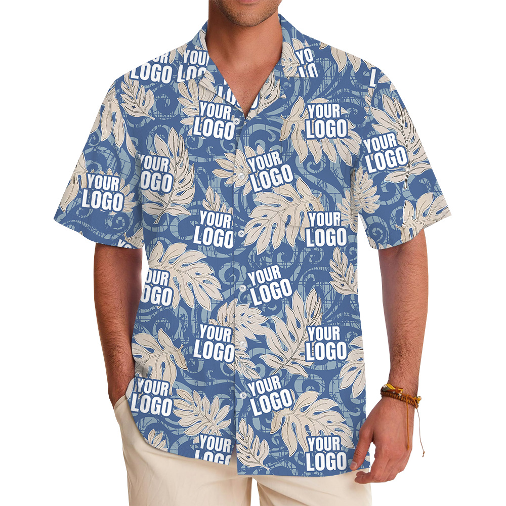Bulk Custom Logo Vintage Blue Hawaiian Shirt For Men And Women - variant image 1
