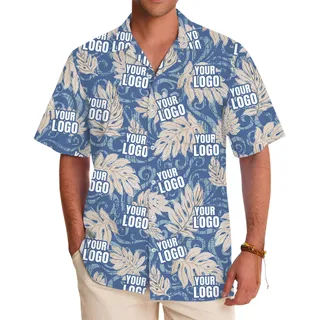 Bulk Custom Logo Vintage Blue Hawaiian Shirt For Men And Women