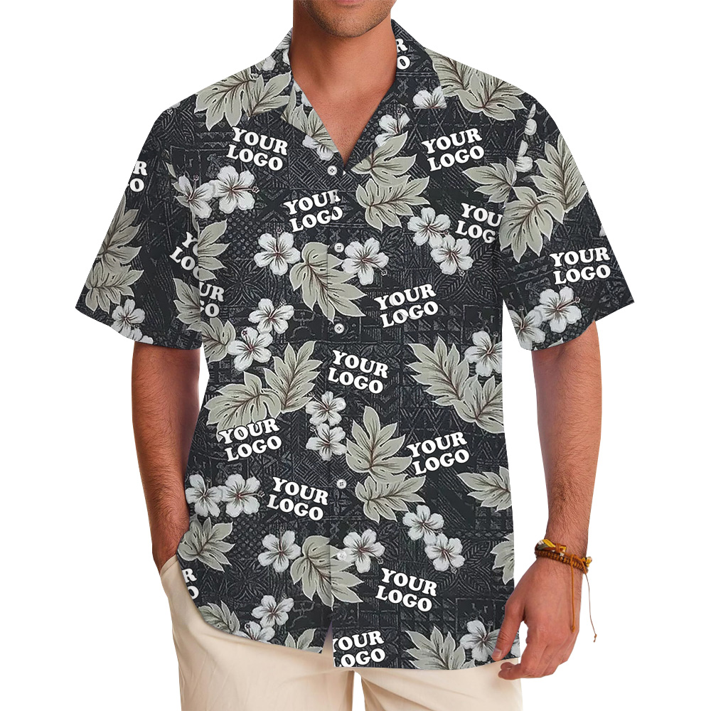Black Floral Hawaiian Shirt With Custom Logo - variant image 1