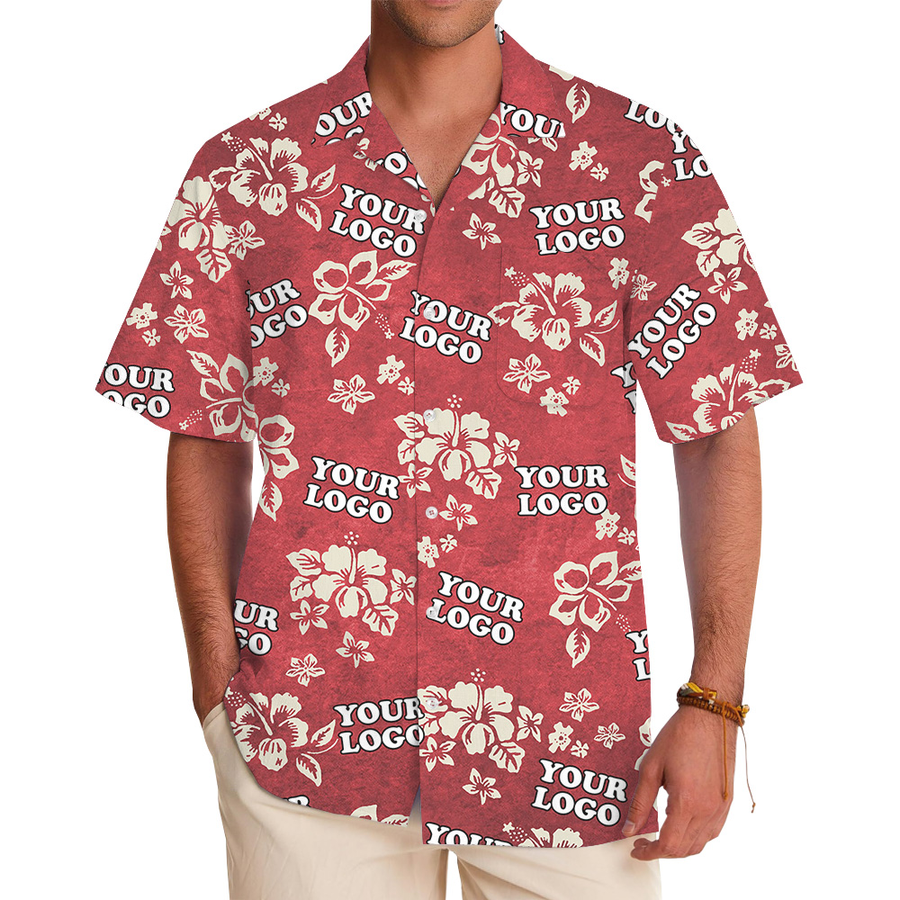 Custom Company Logo Hibiscus Red Hawaiian Shirt For Men And Women - variant image 1