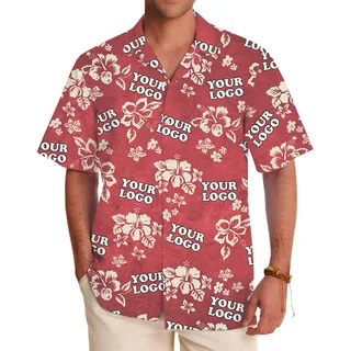Custom Company Logo Hibiscus Red Hawaiian Shirt For Men And Women