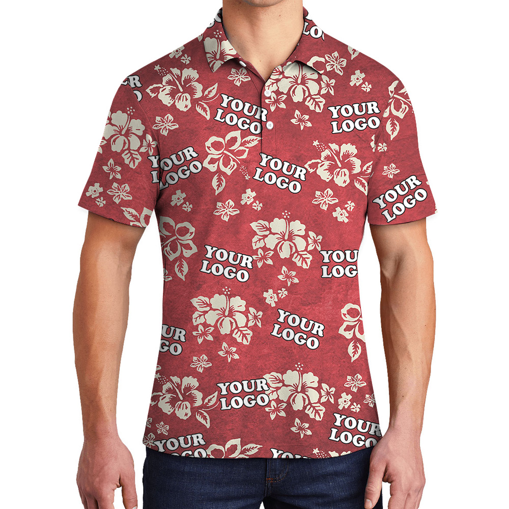 Custom Logo Hibiscus Red Polo Shirt - variant image 1