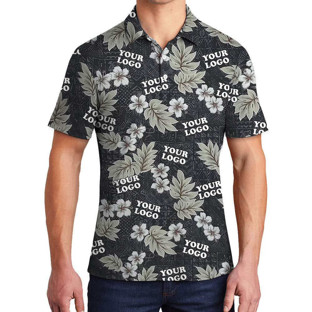 Custom Logo Floral Black Polo Shirt - variant image 1