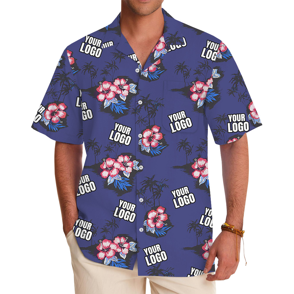 Hibiscus Vintage Navy Hawaiian Shirt With Custom Logo - variant image 1