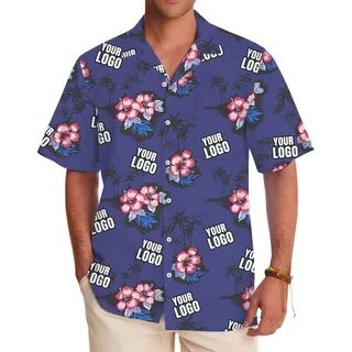 Hibiscus Vintage Navy Hawaiian Shirt With Custom Logo