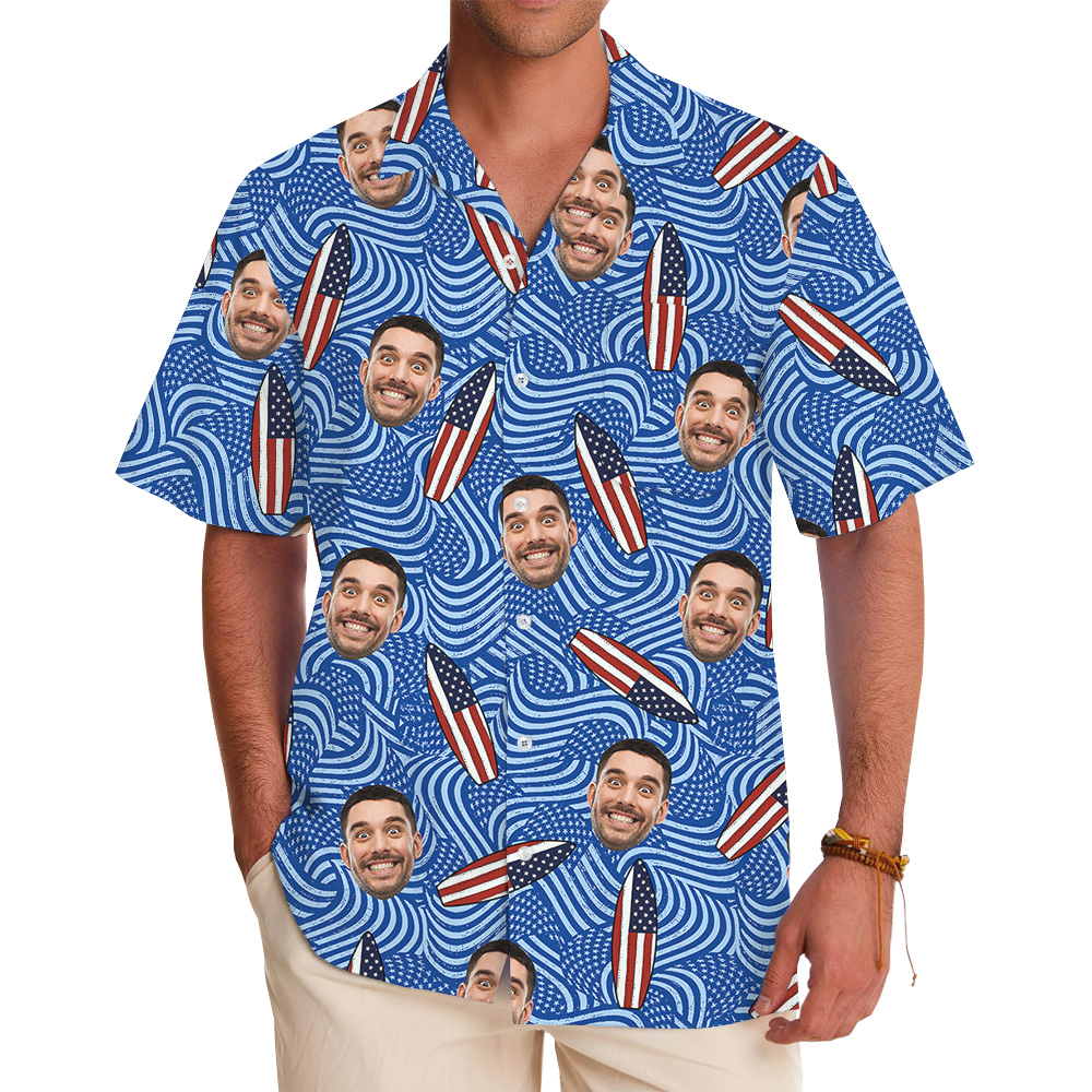 Custom Face/ Logo American Surfing Board Hawaiian Shirt - variant image 1