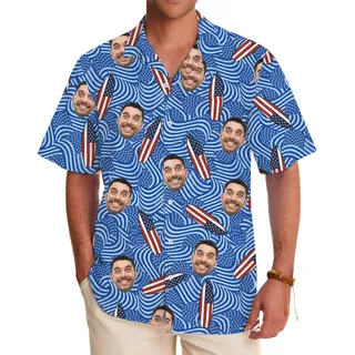 Custom Face/ Logo American Surfing Board Hawaiian Shirt