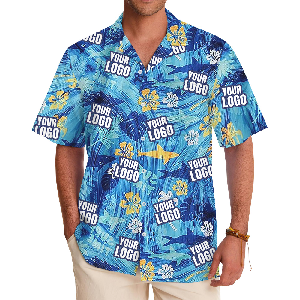 Custom Logo Blue Shark Hawaiian Shirt - variant image 1