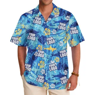 Custom Logo Blue Shark Hawaiian Shirt