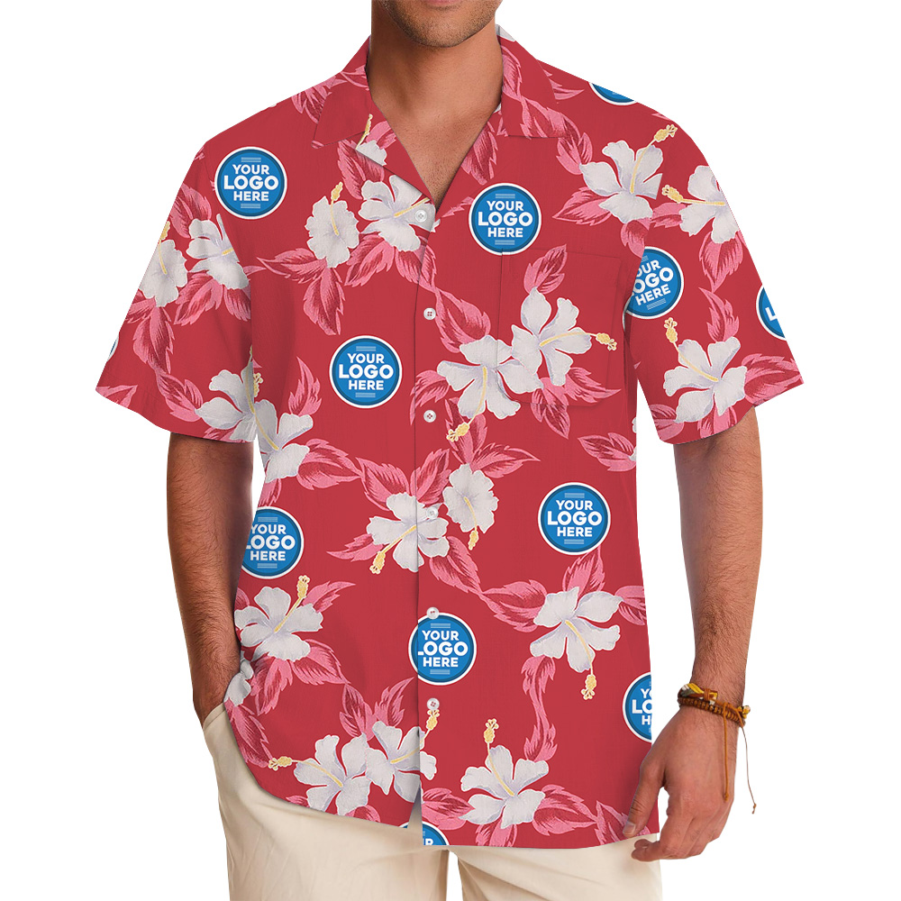 Bulk Custom Logo Floral Red Hawaiian Shirt - variant image 1