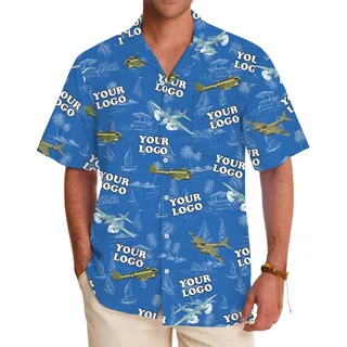 Custom Logo Navy Airplane Hawaiian Shirt