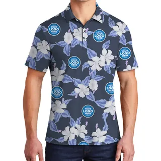 Floral Navy Polo Shirt With Custom Multiple Logos