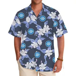 Bulk Custom Company Logo Navy Floral Hawaiian Shirt