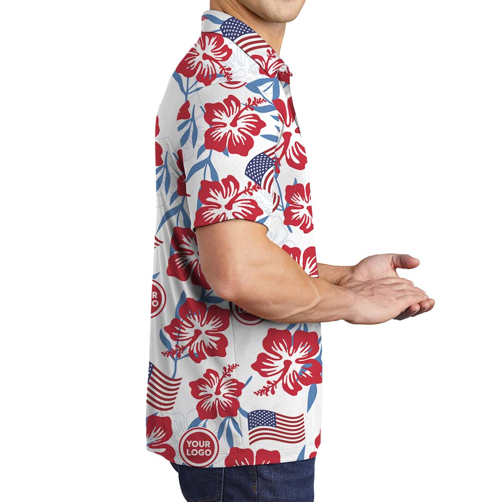 Patriotic American Flag Floral Polo Shirt With Logo