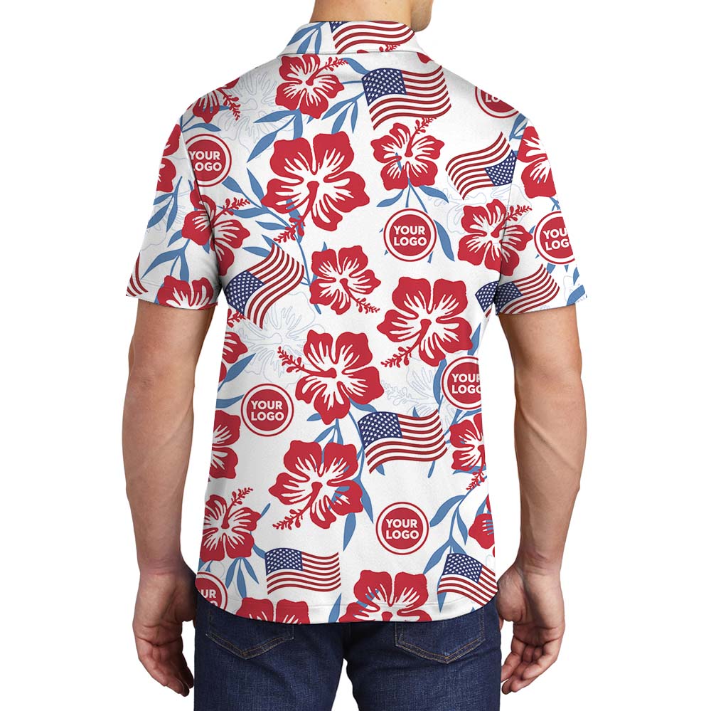 Patriotic American Flag Floral Polo Shirt With Logo