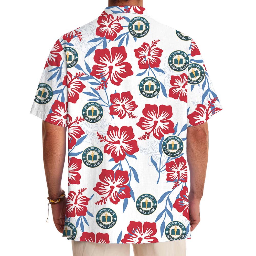 White Red And Blue Floral Aloha Shirt With Logo