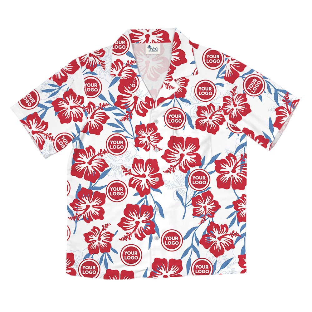 White Red And Blue Floral Aloha Shirt With Logo
