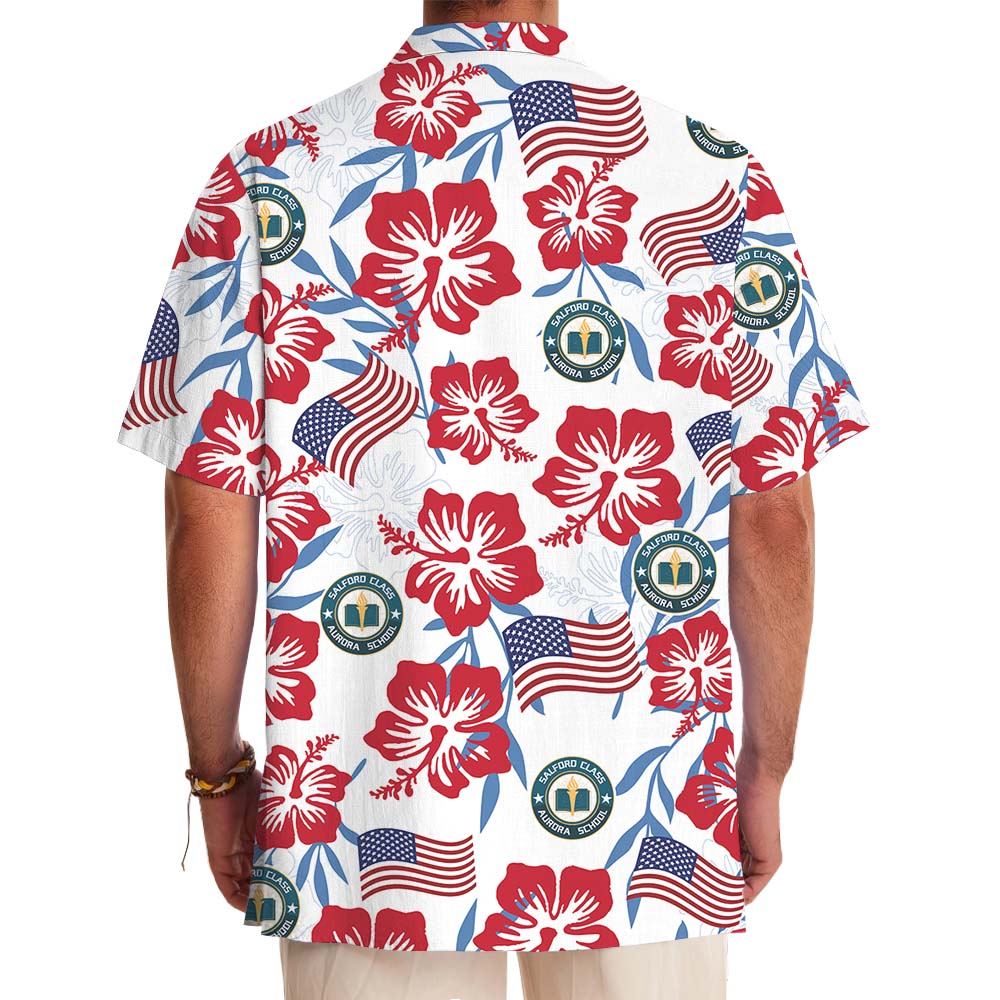White Red And Blue Patriotic Hawaiian Shirt With Logo