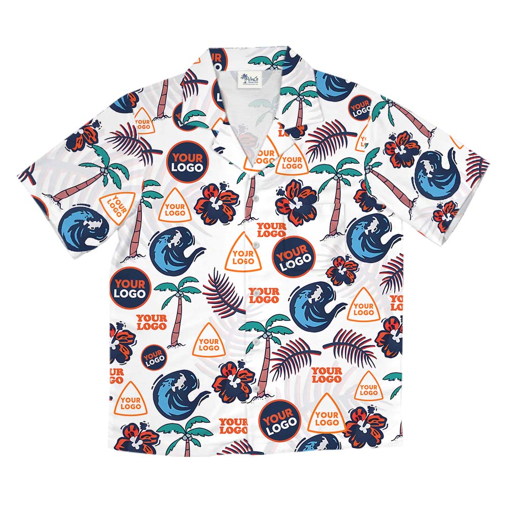 Beach Vibe Button Up Shirts With Multiple Logos On Them