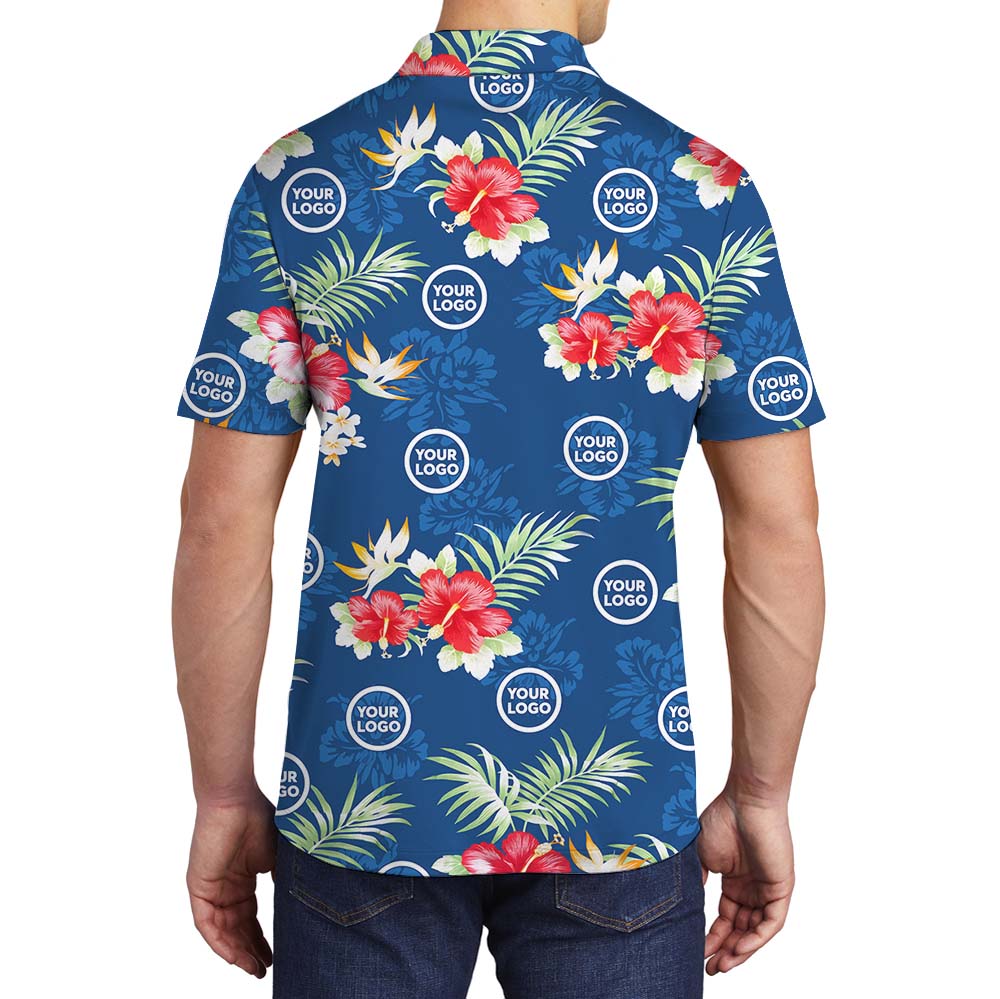 White Red And Blue Custom Logo Collared Polo Shirt